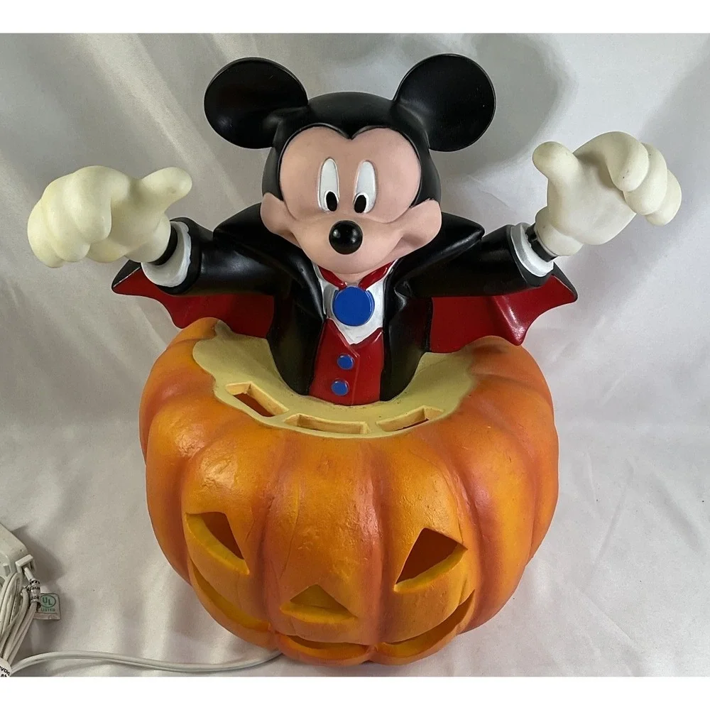 Disney Mickey Mouse Vampire Halloween Light Up Jack-o-Lantern 1996 Pumpkin